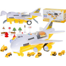 Transporter lidmašīna + 6 automašīnas celtniecības transportlīdzekļi sānu/priekšējā daļa