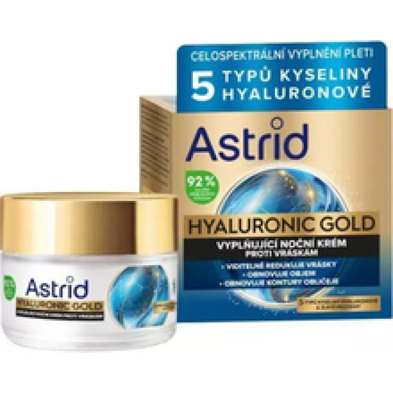 Astrid Hyaluronic Gold Cream - Vyplňuj&iacute;c&iacute; nočn&iacute; kr&eacute;m proti vr&aacute;sk&aacute;m se zlat&yacute;mi proteiny