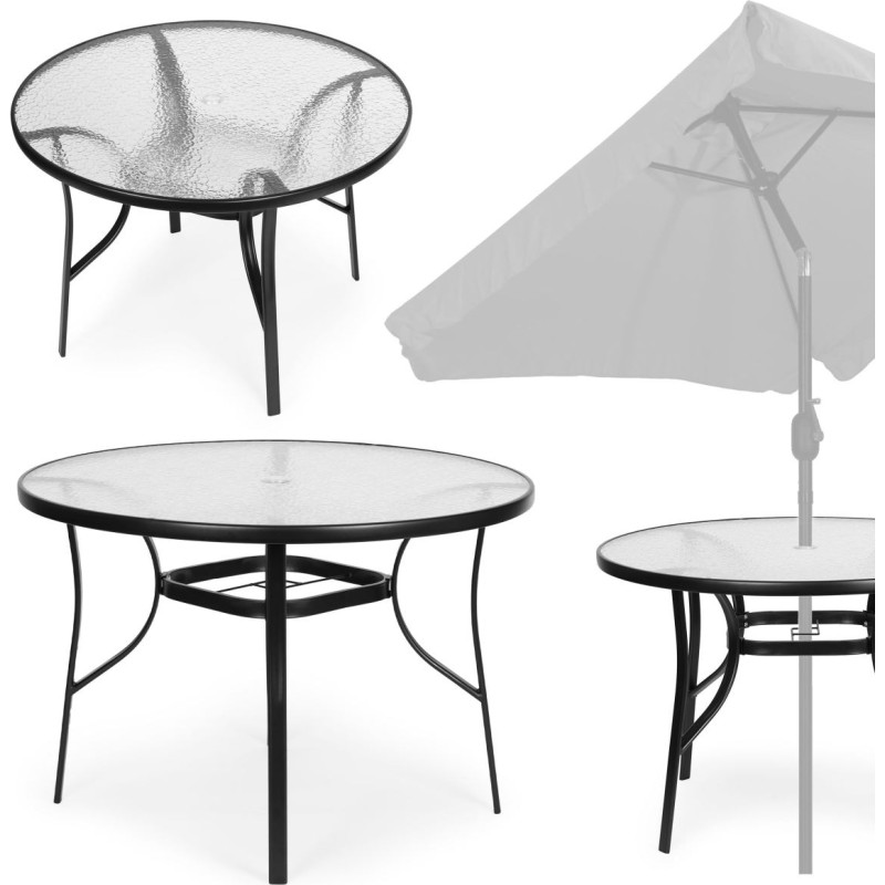 Multigarden Round garden table 80 cm, for terrace, garden, balcony, tempered glass, umbrella hole, MultiGarden