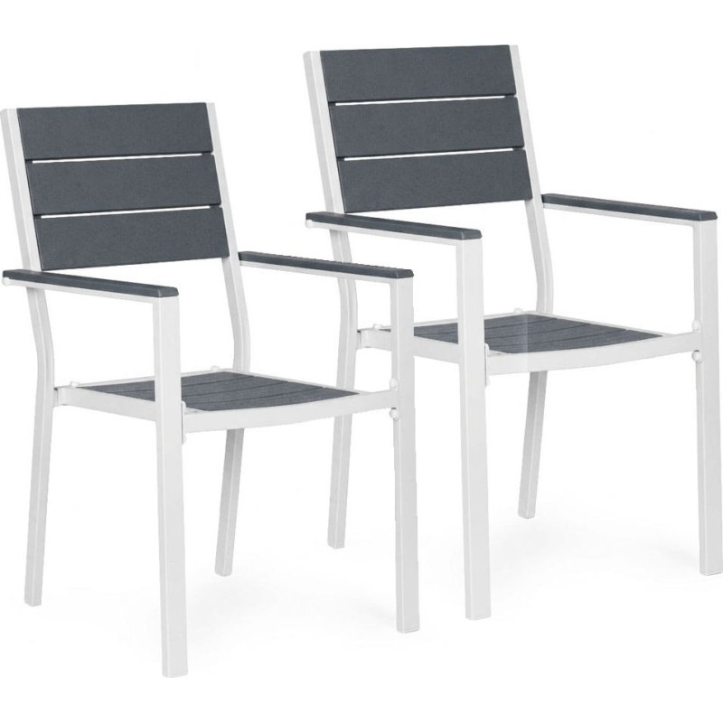 Multigarden Set of 2 garden chairs for terrace balcony HDPE steel gray white MultiGarden