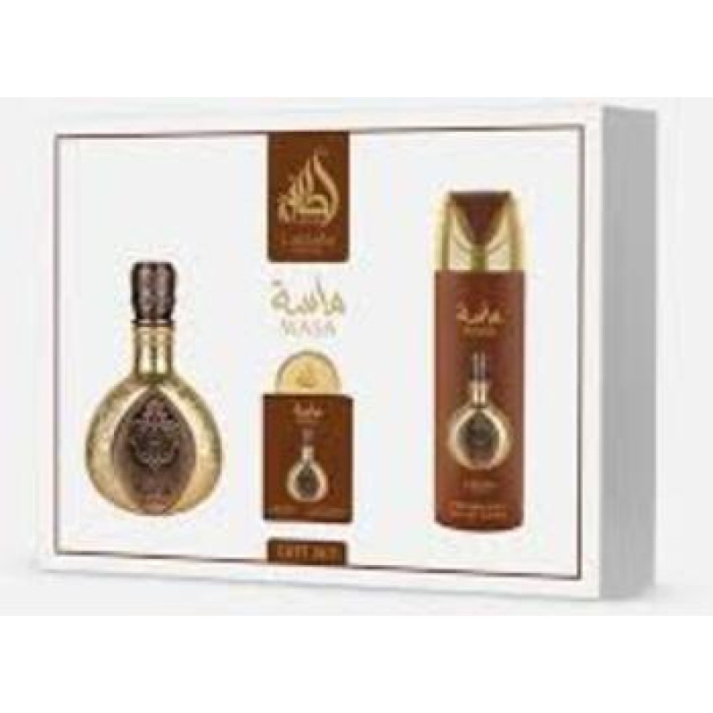 Lattafa Perfumes Masa D&aacute;rkov&aacute; sada EDP 100 ml, deospray 200 ml a EDP 20 ml