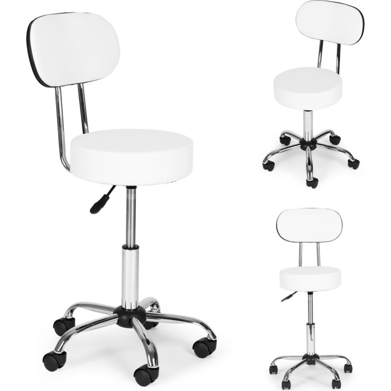 Modernhome Swivel Stool with Backrest Cosmetic Medical Adjustable Chair White ModernHome