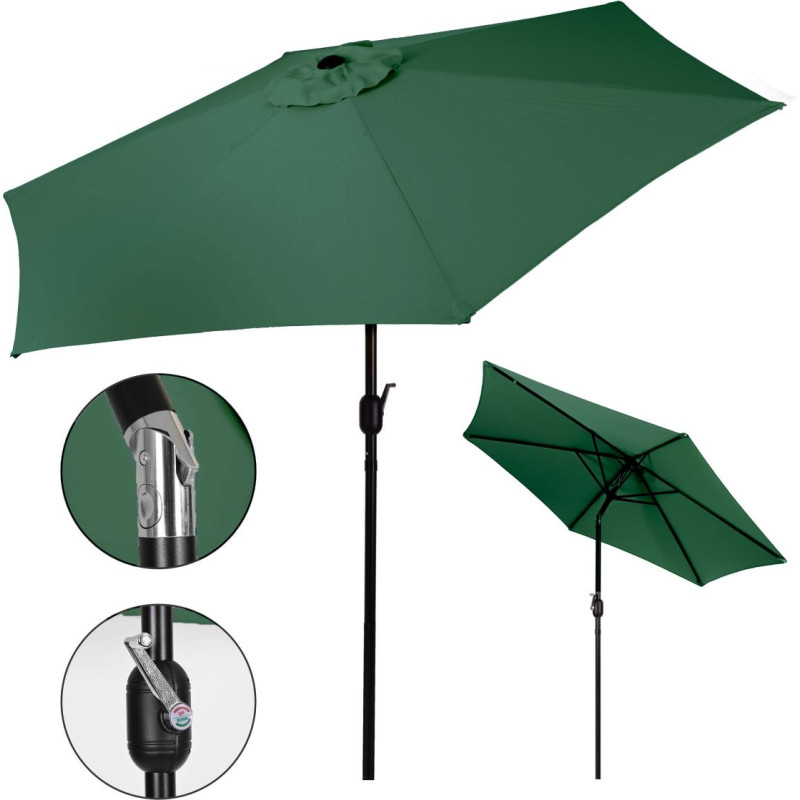 Multigarden Large Tilted Garden Parasol with Crank, 6 Ribs, Green, 270 cm MultiGarden