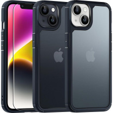 TAURI iPhone 14 korpuss ar rūdīta stikla ekrāna aizsargplāksni + kameras objektīva aizsargplāksne
