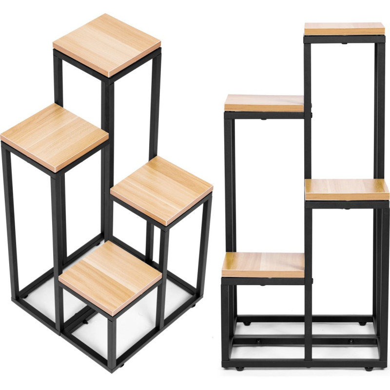 Modernhome Plant Stand Shelf for Flowers and Decorations &ndash; 4 Tiers, Metal & MDF Light Walnut ModernHome