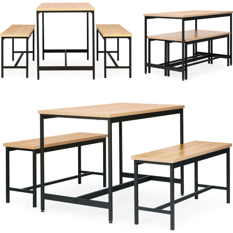 Modernhome Loft Dining Furniture Set &ndash; Table and 2 Benches for Kitchen or Dining Room ModernHome