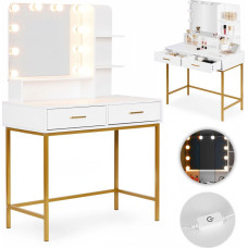 Modernhome Large Vanity Dressing Table with Mirror and LED Lighting Shelves Drawers ModernHome