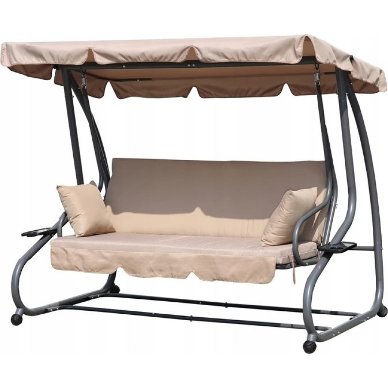 Multigarden Convertible garden swing, 3-seater, 2-in-1, cushions, beige, MultiGarden