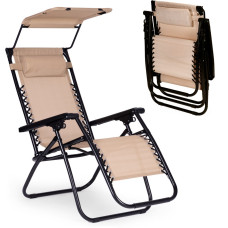 Multigarden Garden Beach Lounger with Adjustable Backrest and Movable Canopy Beige MultiGarden