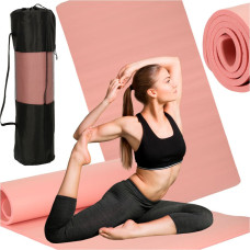 Jogas vingrošanas treniņu paklājs fitnesa karimata bieza 1,5 cm rozā + vāks