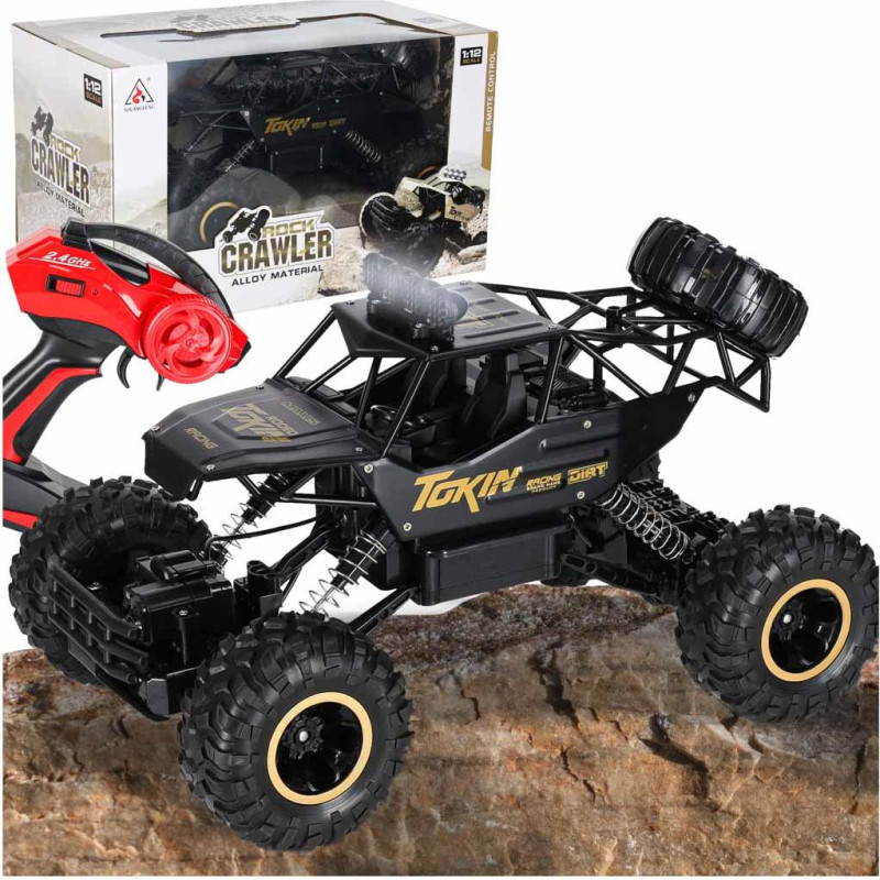 RC auto Rock Crawler 1:12 4WD METAL melns