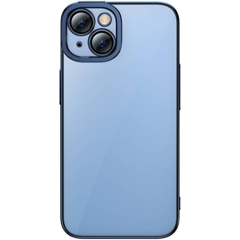 Baseus Glitter Transparent Case and Tempered Glass set for iPhone 14 (blue)