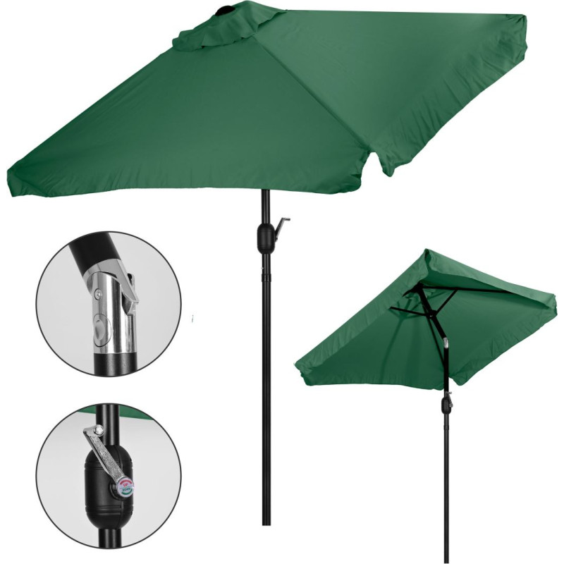 Multigarden Large rectangular garden umbrella, tilt mechanism, crank handle, green, 200x140 cm, MultiGarden