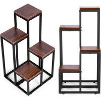 Modernhome Plant Stand Shelf for Flowers and Decorations &ndash; 4 Tiers, Metal & MDF Dark Walnut ModernHome