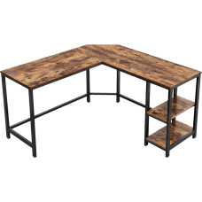 Leobert Corner computer desk, brown, steel structure, two shelves