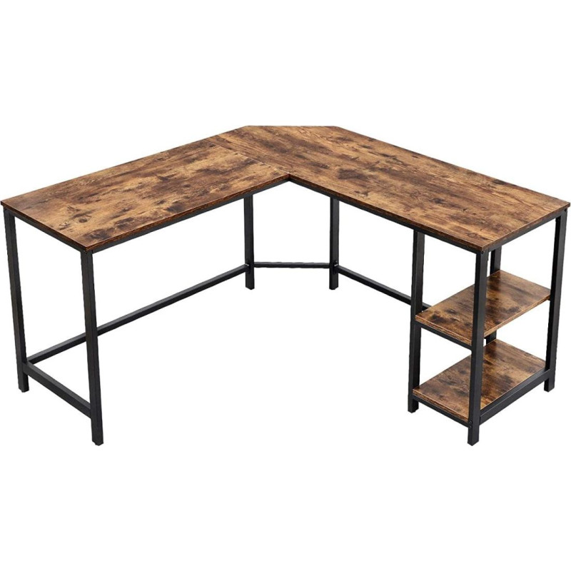 Leobert Corner computer desk, brown, steel structure, two shelves