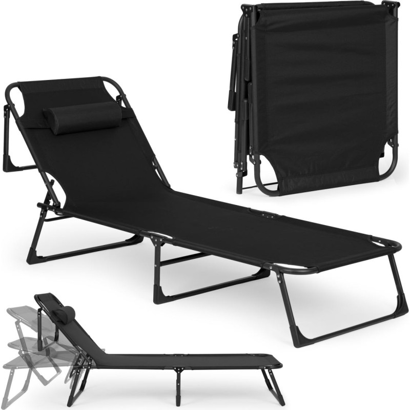 Multigarden Fishing garden lounger, foldable with pillow, black, MultiGarden