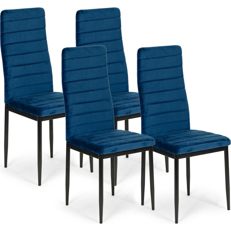 Mebelki24 Chairs with Contoured Backrest - BLUE VELVET - Set of 4