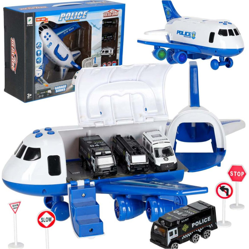 Transporter lidmašīna + 3 policijas automašīnas