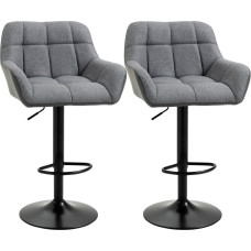 Bāra krēsli, 2 gab. komplekts, retro dizains, augstums regulējams, mākslīgā āda, lina izskats, pelēks + melns