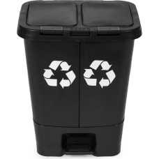 Multistore 40L Dual Compartment Trash Can Double Bin for Waste and Recycling Black
