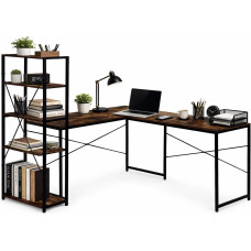 Modernhome Corner desk with shelving unit, 3 shelves, computer desk, vintage walnut, loft style, ModernHome
