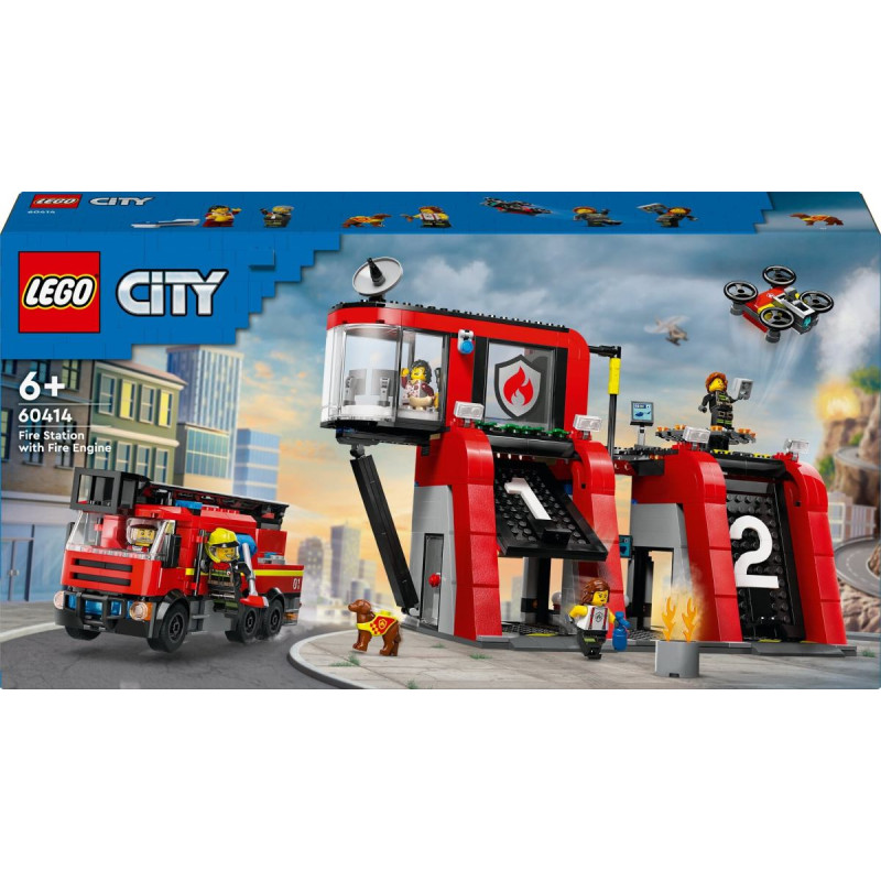 LEGO® 60414 City Viegli un ugunsdzēsēju kravas automašīna, rotaļlieta ar suņa figūriņu un 5 minifigurīnēm, dāvanas bērniem