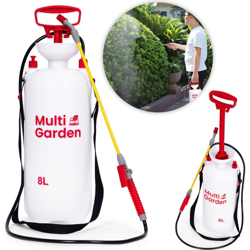 Pressure sprayer 8L, garden, handheld, 2.2-2.5 bar, long lance, piston pump, MultiGarden