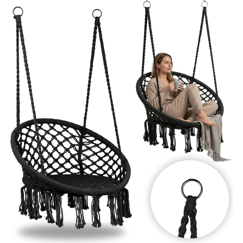 Multigarden Fotel wiszący boho huśtawka ogrodowa bocianie gniazdo czarny MultiGarden