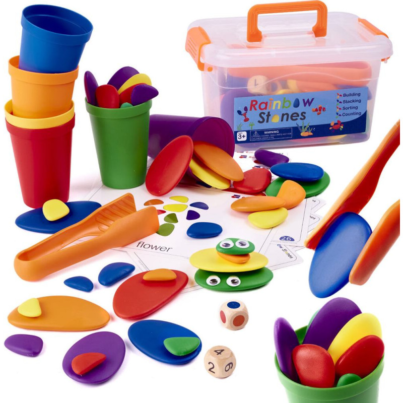 Radošu akmeņu krāsaina montessori puzle