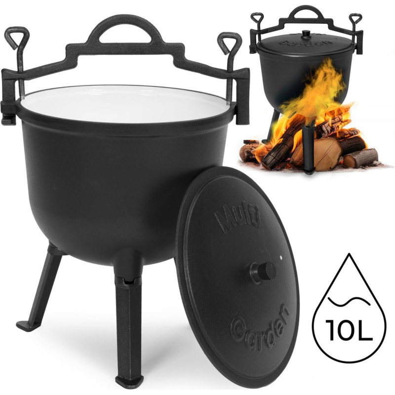 Multigarden Kociołek żeliwny emaliowany 10L stojący garnek myśliwski ognisko grill MultiGarden