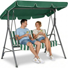 Multigarden Huśtawka ogrodowa 3-osobowa bujana wolnostojąca stalowa w paski zielono-białe MultiGarden