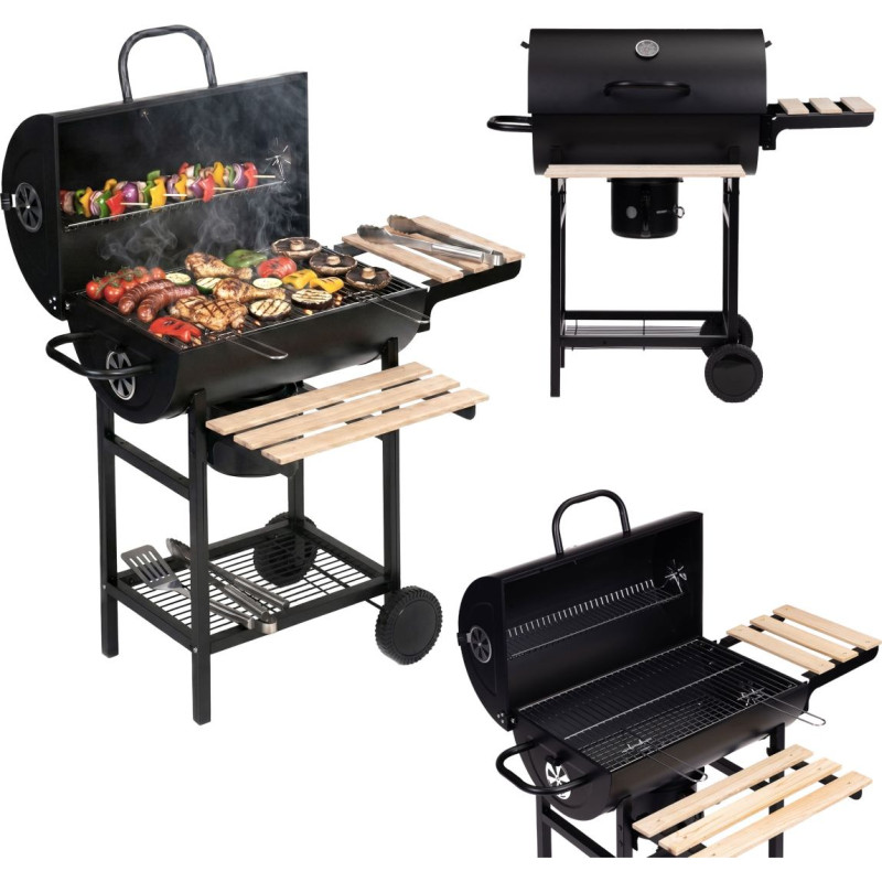 Multigarden Grill węglowy ogrodowy z pokrywą termometr popielnik drewniane p&oacute;łki MultiGarden