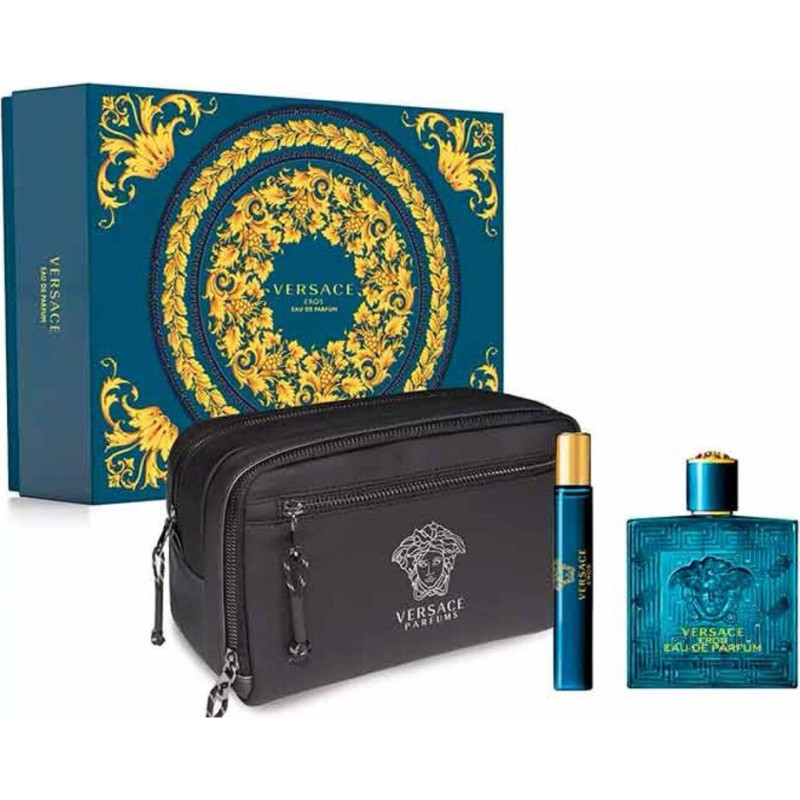 Komplekts Versace Eros vīriešiem: Parfimērijas ūdens EDP, 100 ml + Parfimērijas ūdens EDP, 10 ml + kosmētikas somiņa