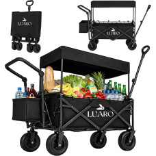 Wózek transportowy LUARO plażowy składany z daszkiem i siatką czarny