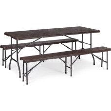 Multigarden Catering table 180cm + 2 benches banquet set brown ModernHome