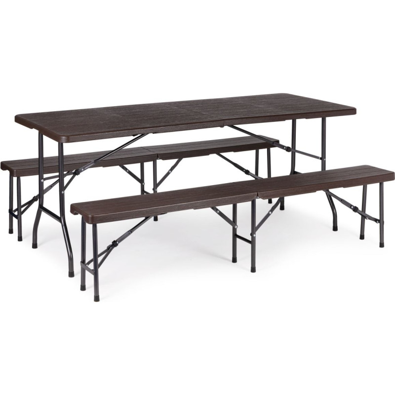 Multigarden Catering table 180cm + 2 benches banquet set brown ModernHome