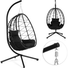 Multigarden Fotel kokon wiszący wolnostojący bujany ogrodowy do 120 kg poduszki czarny MultiGarden