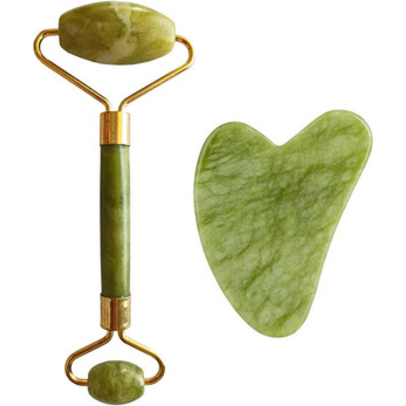 Palsar 7 Light Green Xiuyan Jade Roller & Gua Sha Set (green xiuyan jadeite)