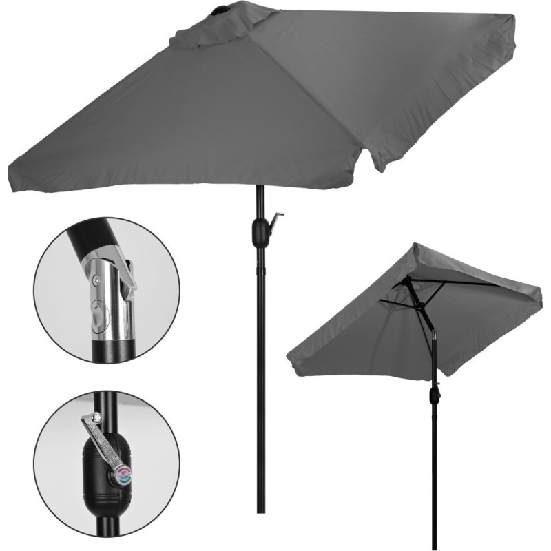 Multigarden Large rectangular garden umbrella, tilt mechanism, crank handle, gray, 200x140 cm, MultiGarden