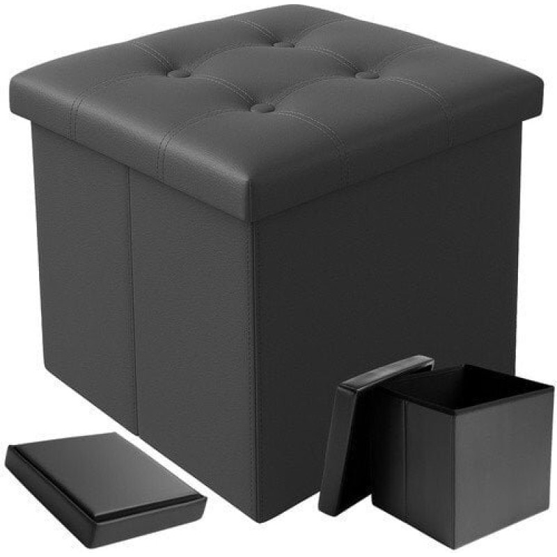 RUHHY Glabāšanas Pouf Kubikā 39L, Pelēks, Eko-āda