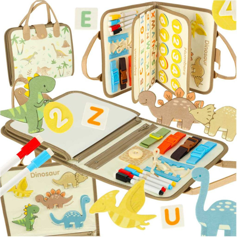 Sensorā sensorā montessori manipulatīvā tāfele dinozauru gadījumā