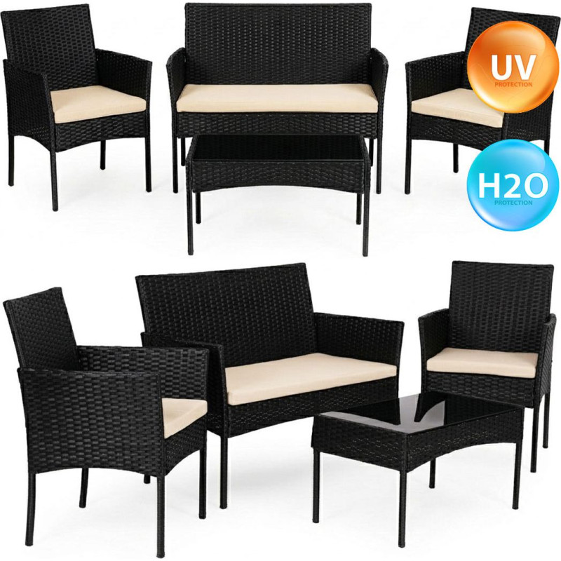 Multigarden Garden furniture set made of technorattan, bench, table, chairs, black, MultiGarden