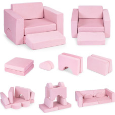 Ecotoys DIY modular armchair for children, 8 soft cushions, foldable - pink ECOTOYS