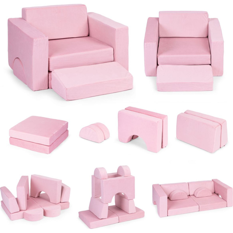 Ecotoys DIY modular armchair for children, 8 soft cushions, foldable - pink ECOTOYS