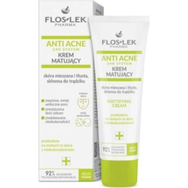 Matēts sejas krēms Flos-Lek Anti Acne 24H Sistem, 50 ml