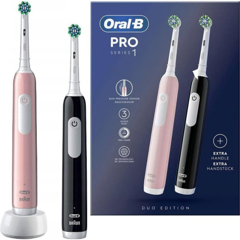 Oral-B Pro Series 1 Elektriskā zobu birste duo Rozā un melnā, 3D tīrīšana, 2 birstes galviņas, 1 lādētājs