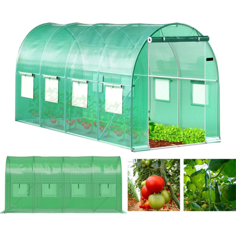 Bauerkraft Szklarnia tunel ogrodowy foliowy 4x2x2 m 8 m&sup2; metalowy stelaż folia UV 2 wejścia