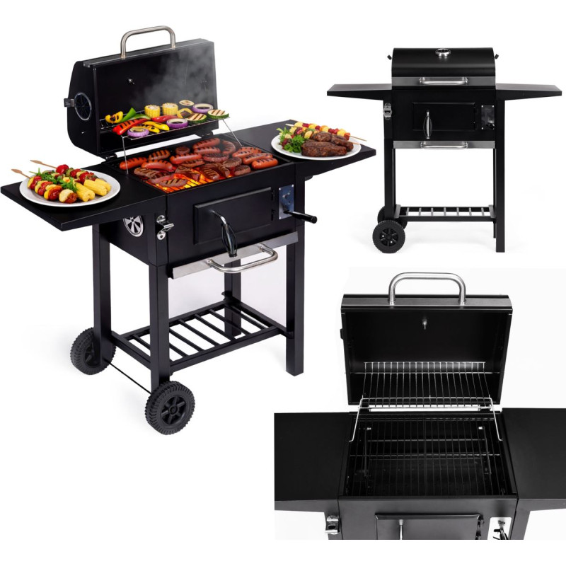 Multigarden Charcoal garden grill with lid, adjustable grate, thermometer and ash collector, MultiGarden