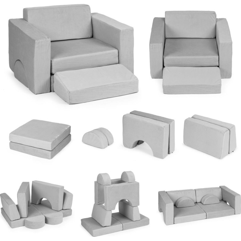 Ecotoys DIY modular armchair for children, 8 soft cushions, foldable - gray ECOTOYS